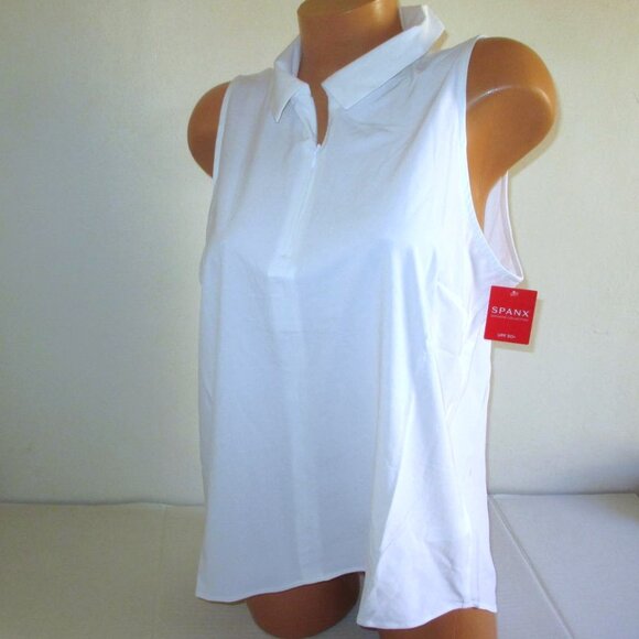 SPANX Women’s Sunshine Tank Top Size XL Collared 1/4 Zip White Stretch Golf $88 - Picture 1 of 13